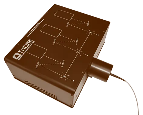Cairn Tri-Line laser bank, a flat black box with a fiber output